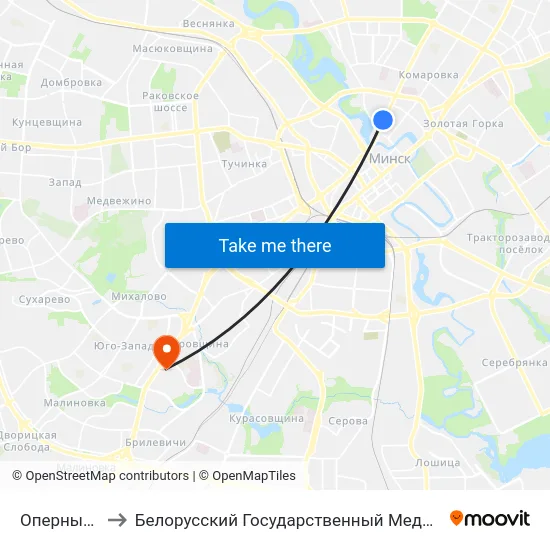Оперный Театр to Белорусский Государственный Медицинский Университет map