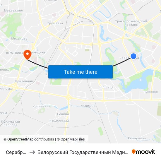 Серабранка-6 to Белорусский Государственный Медицинский Университет map