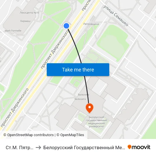 Ст.М. Пятроўшчына to Белорусский Государственный Медицинский Университет map