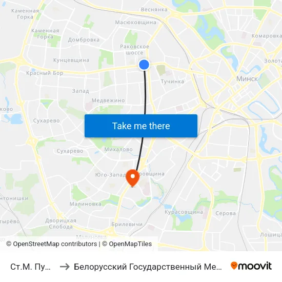 Ст.М. Пушкінская to Белорусский Государственный Медицинский Университет map