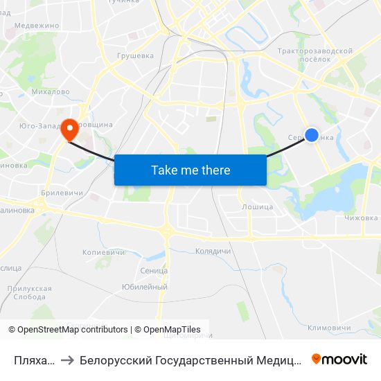 Пляханава to Белорусский Государственный Медицинский Университет map