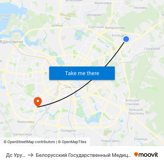 Дс Уручча-4 to Белорусский Государственный Медицинский Университет map