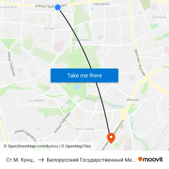 Ст.М. Кунцаўшчына to Белорусский Государственный Медицинский Университет map