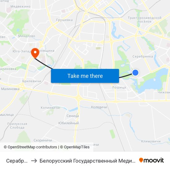 Серабранка-3 to Белорусский Государственный Медицинский Университет map