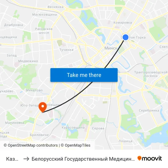 Казлова to Белорусский Государственный Медицинский Университет map