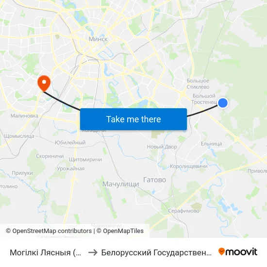 Могілкі Лясныя (Высадка Пасажыраў) to Белорусский Государственный Медицинский Университет map
