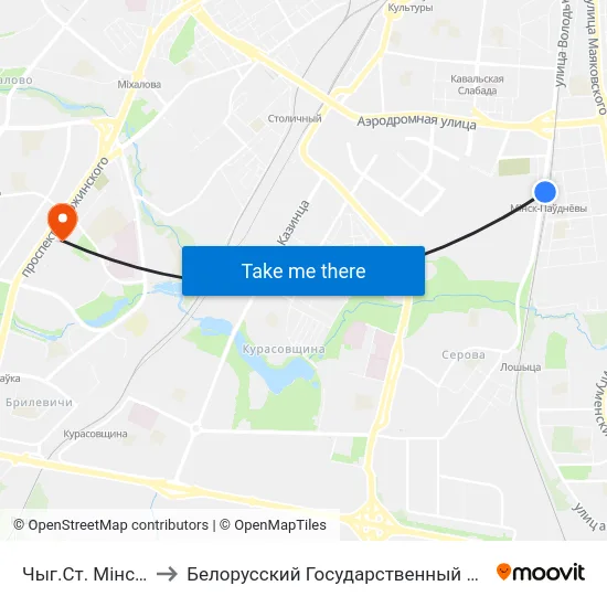 Чыг.Ст. Мінск-Паўднёвы to Белорусский Государственный Медицинский Университет map