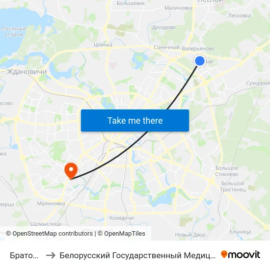 Братоў Райт to Белорусский Государственный Медицинский Университет map