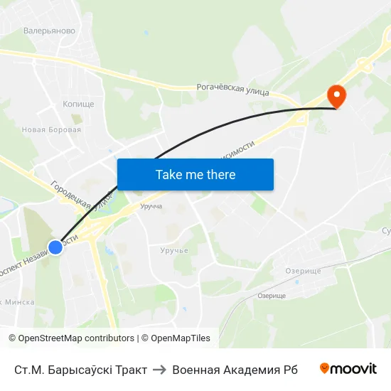 Ст.М. Барысаўскі Тракт to Военная Академия Рб map