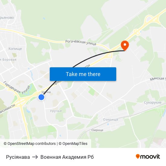 Русіянава to Военная Академия Рб map