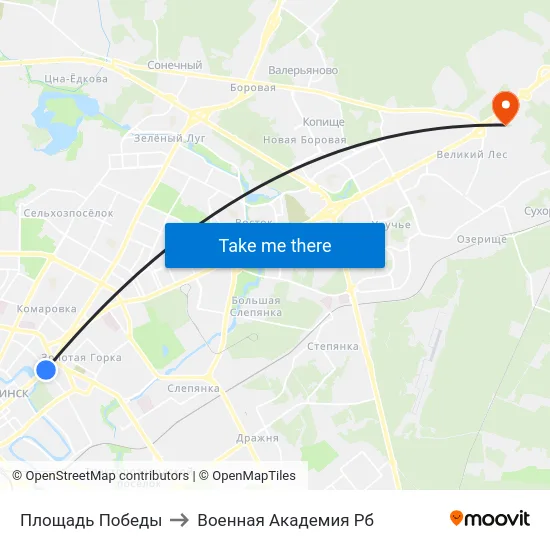 Площадь Победы to Военная Академия Рб map