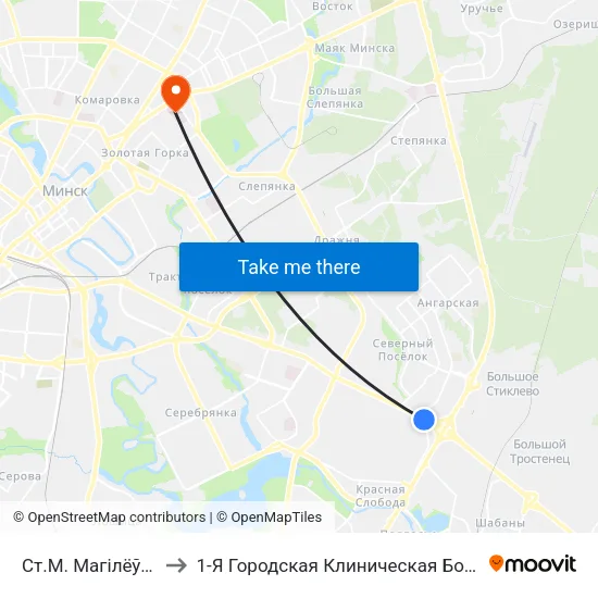 Ст.М. Магілёўская to 1-Я Городская Клиническая Больница map