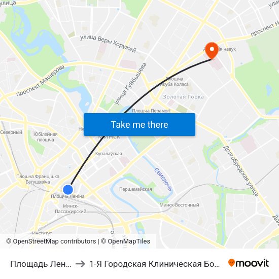 Площадь Ленина to 1-Я Городская Клиническая Больница map