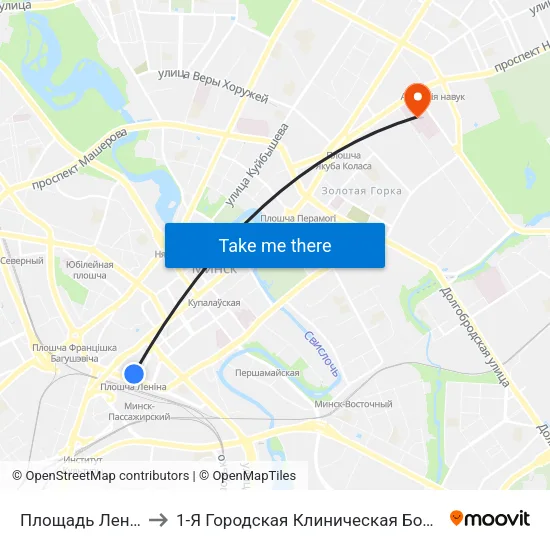 Площадь Ленина to 1-Я Городская Клиническая Больница map