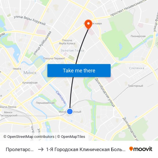 Пролетарская to 1-Я Городская Клиническая Больница map