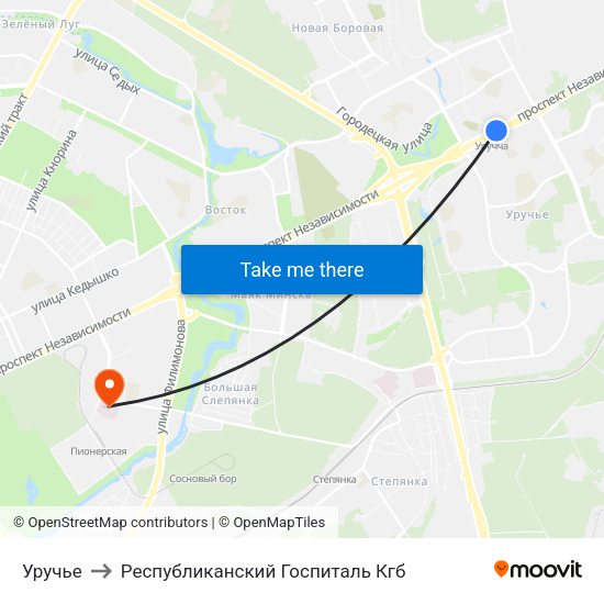Уручье to Республиканский Госпиталь Кгб map