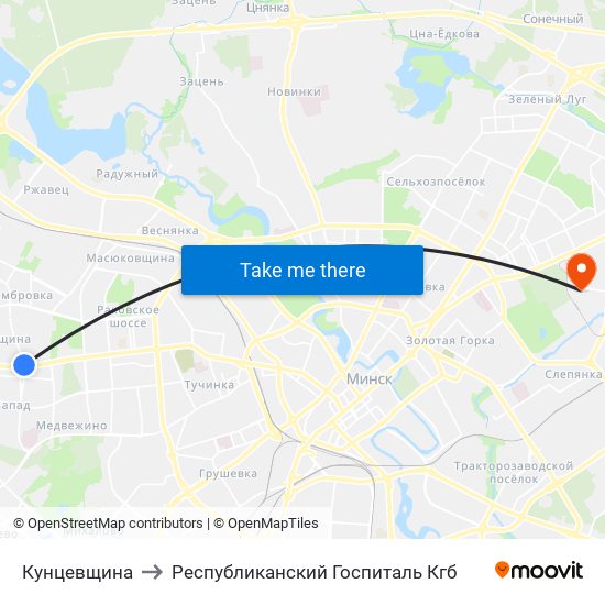 Кунцевщина to Республиканский Госпиталь Кгб map