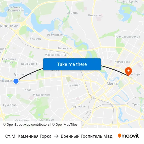 Ст.М. Каменная Горка to Военный Госпиталь Мвд map