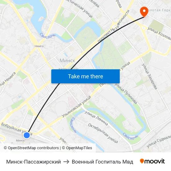 Минск-Пассажирский to Военный Госпиталь Мвд map