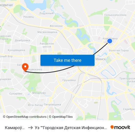Камароўскі Рынак to Уз ""Городская Детская Инфекционная Клиническая Больница"" map