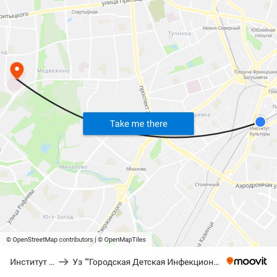 Институт Культуры to Уз ""Городская Детская Инфекционная Клиническая Больница"" map
