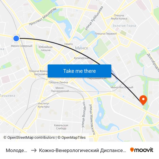 Молодежная to Кожно-Венерологический Диспансер, Филиал №1 map