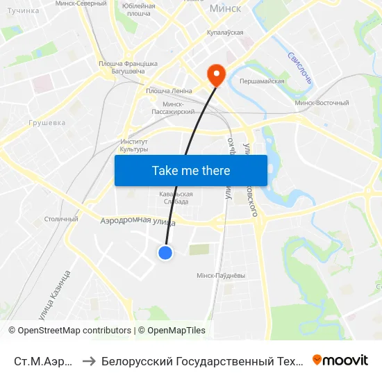 Ст.М.Аэрадромная to Белорусский Государственный Технологический Университет map