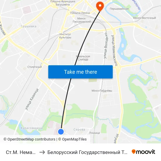 Ст.М. Немаршанскі Сад to Белорусский Государственный Технологический Университет map