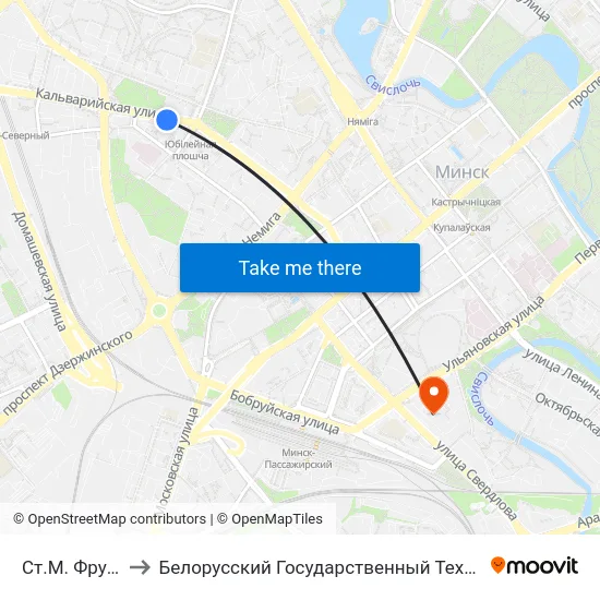 Ст.М. Фрунзенская to Белорусский Государственный Технологический Университет map