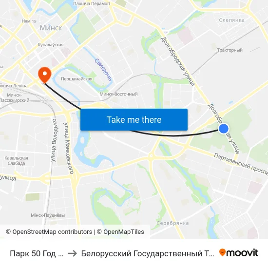 Парк 50 Год Кастрычніка to Белорусский Государственный Технологический Университет map