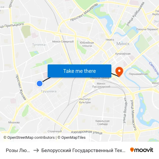Розы Люксембург to Белорусский Государственный Технологический Университет map