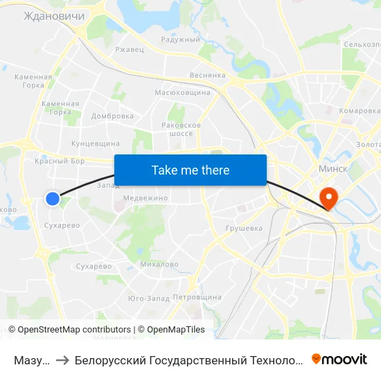 Мазурава to Белорусский Государственный Технологический Университет map