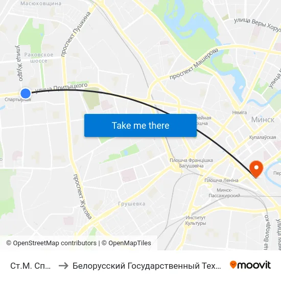 Ст.М. Спартыўная to Белорусский Государственный Технологический Университет map