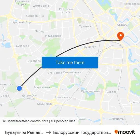 Будаўнічы Рынак (Строительный Рынок) to Белорусский Государственный Технологический Университет map