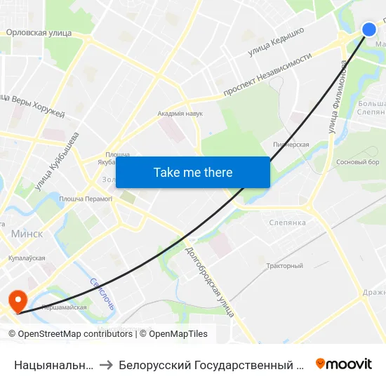 Нацыянальная Бібліятэка to Белорусский Государственный Технологический Университет map