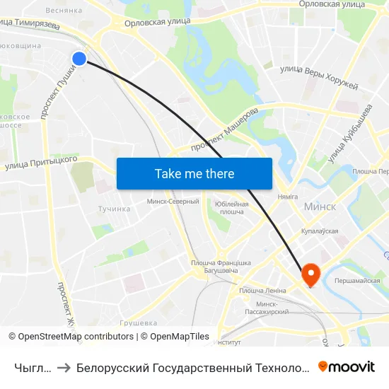 Чыгладзэ to Белорусский Государственный Технологический Университет map