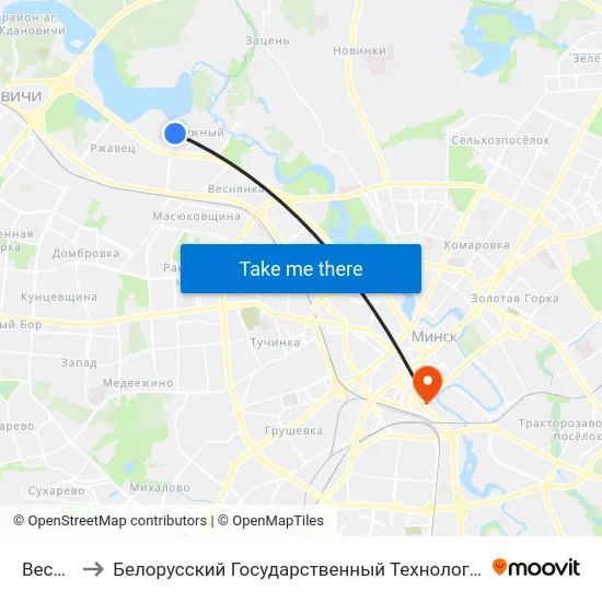 Веснінка to Белорусский Государственный Технологический Университет map