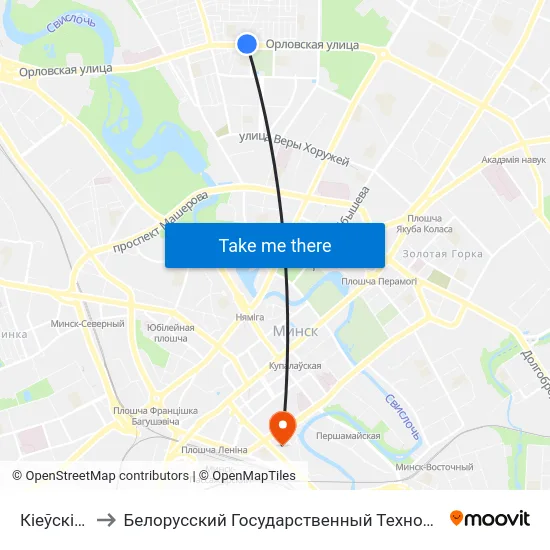 Кіеўскі Сквер to Белорусский Государственный Технологический Университет map