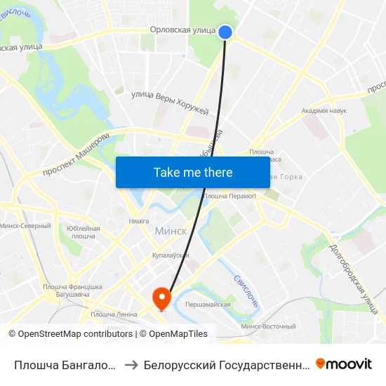 Плошча Бангалор (Площадь Бангалор) to Белорусский Государственный Технологический Университет map