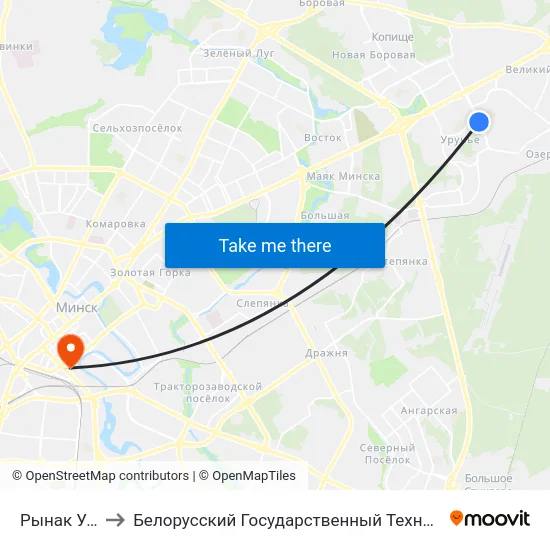 Рынак Уручча-3 to Белорусский Государственный Технологический Университет map