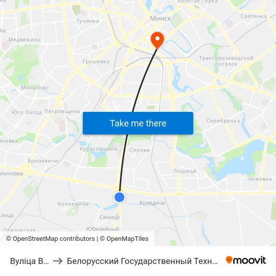 Вуліца Высокая to Белорусский Государственный Технологический Университет map