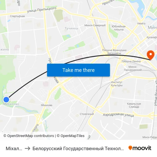 Міхалова-2 to Белорусский Государственный Технологический Университет map