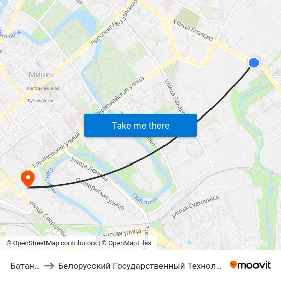 Батанічная to Белорусский Государственный Технологический Университет map