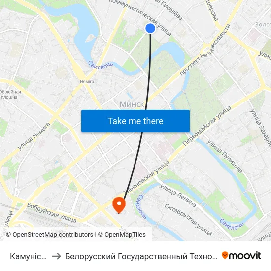 Камуністычная to Белорусский Государственный Технологический Университет map
