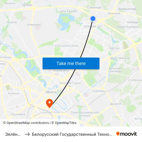 Зялёны Луг-6 to Белорусский Государственный Технологический Университет map
