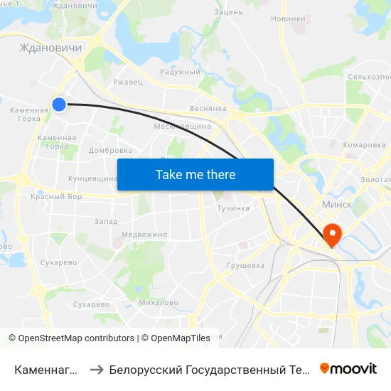 Каменнагорская, 100 to Белорусский Государственный Технологический Университет map