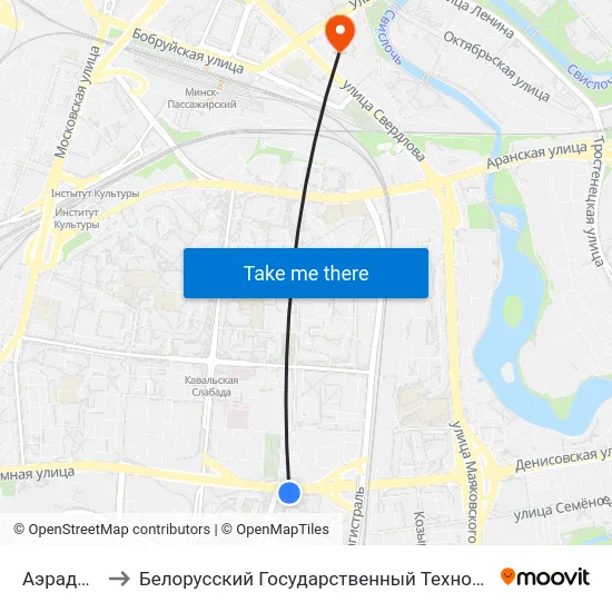 Аэрадромная to Белорусский Государственный Технологический Университет map