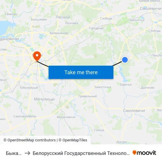 Быкачына to Белорусский Государственный Технологический Университет map