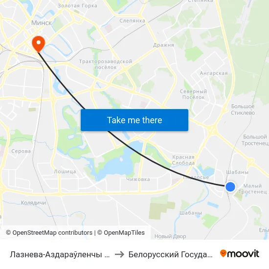 Лазнева-Аздараўленчы Комплекс (Банно-Оздоровительный Комплекс) to Белорусский Государственный Технологический Университет map