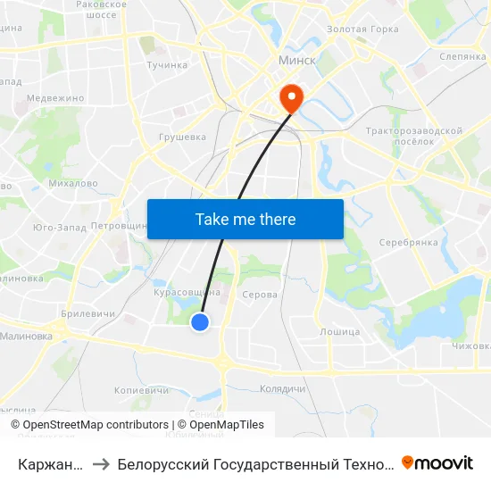 Каржанеўскага to Белорусский Государственный Технологический Университет map